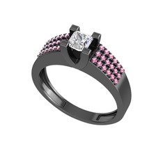 Reyha Tektaş Yüzük - Swarovski ve pembe kuvars 925 ayar siyah rodyum kaplama gümüş yüzük #1c9hs9q