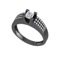 Reyha Tektaş Yüzük - Beyaz zirkon ve pırlanta 925 ayar siyah rodyum kaplama gümüş yüzük (0.3168 karat) #1cb8ueu