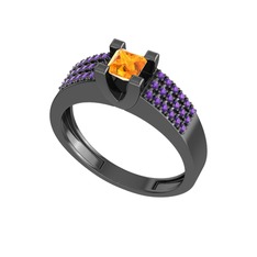 Reyha Tektaş Yüzük - Sitrin ve ametist 925 ayar siyah rodyum kaplama gümüş yüzük #1cjvega