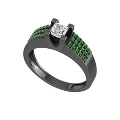 Swarovski ve yeşil kuvars 925 ayar siyah rodyum kaplama gümüş yüzük