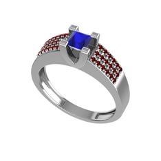 Lab safir ve garnet 18 ayar beyaz altın yüzük