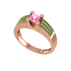 Pembe kuvars ve yeşil kuvars 925 ayar rose altın kaplama gümüş yüzük