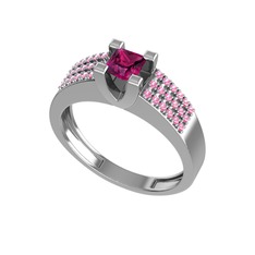 Reyha Tektaş Yüzük - Rodolit garnet ve pembe kuvars 18 ayar beyaz altın yüzük #1ht9xkr