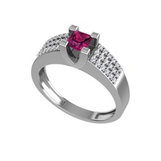 Rodolit garnet ve swarovski 14 ayar beyaz altın yüzük
