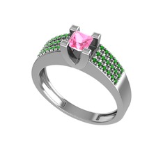 Pembe kuvars ve yeşil kuvars 8 ayar beyaz altın yüzük