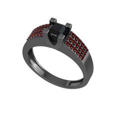 Reyha Tektaş Yüzük - Siyah zirkon ve garnet 925 ayar siyah rodyum kaplama gümüş yüzük #1jnq8o3