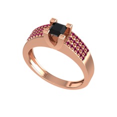 Reyha Tektaş Yüzük - Siyah zirkon ve rodolit garnet 14 ayar rose altın yüzük #1ke4zp7