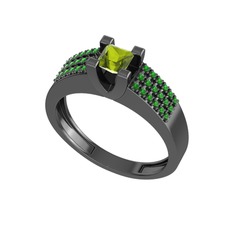 Reyha Tektaş Yüzük - Peridot ve yeşil kuvars 925 ayar siyah rodyum kaplama gümüş yüzük #1n2wmx7