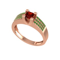 Garnet ve yeşil kuvars 925 ayar rose altın kaplama gümüş yüzük