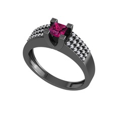 Rodolit garnet ve beyaz zirkon 925 ayar siyah rodyum kaplama gümüş yüzük