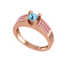 Akuamarin ve pembe kuvars 18 ayar rose altın yüzük