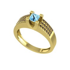 Reyha Tektaş Yüzük - Akuamarin ve dumanlı kuvars 18 ayar altın yüzük #1o8f4s0