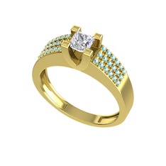 Reyha Tektaş Yüzük - Beyaz zirkon ve akuamarin 8 ayar altın yüzük #1ofpsol