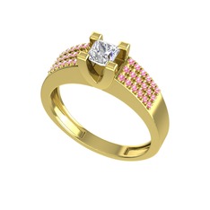 Reyha Tektaş Yüzük - Swarovski ve pembe kuvars 8 ayar altın yüzük #1or3tfs