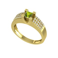Peridot ve pırlanta 925 ayar altın kaplama gümüş yüzük (0.3168 karat)