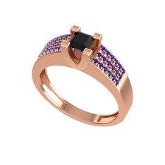 Siyah zirkon ve lab safir 18 ayar rose altın yüzük