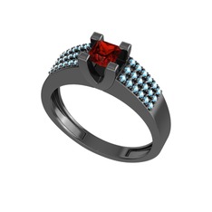 Reyha Tektaş Yüzük - Garnet ve akuamarin 925 ayar siyah rodyum kaplama gümüş yüzük #1uxbgzt