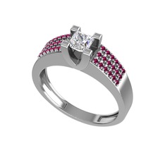 Swarovski ve rodolit garnet 18 ayar beyaz altın yüzük