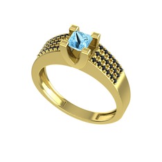 Reyha Tektaş Yüzük - Akuamarin ve siyah zirkon 925 ayar altın kaplama gümüş yüzük #1wcwfc2