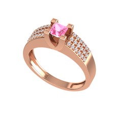 Pembe kuvars ve pırlanta 8 ayar rose altın yüzük (0.3168 karat)