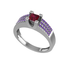 Reyha Tektaş Yüzük - Kök yakut ve ametist 925 ayar gümüş yüzük #1xypsdj