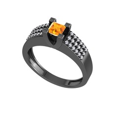 Reyha Tektaş Yüzük - Sitrin ve swarovski 925 ayar siyah rodyum kaplama gümüş yüzük #1y2jur4