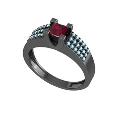 Reyha Tektaş Yüzük - Kök yakut ve akuamarin 925 ayar siyah rodyum kaplama gümüş yüzük #1yu49g0