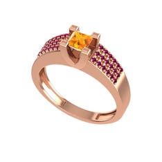 Reyha Tektaş Yüzük - Sitrin ve rodolit garnet 18 ayar rose altın yüzük #25u74