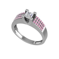 Reyha Tektaş Yüzük - Swarovski ve pembe kuvars 18 ayar beyaz altın yüzük #3j9vat