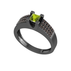 Reyha Tektaş Yüzük - Peridot ve dumanlı kuvars 925 ayar siyah rodyum kaplama gümüş yüzük #467n0n