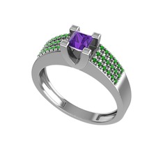 Reyha Tektaş Yüzük - Ametist ve yeşil kuvars 925 ayar gümüş yüzük #4c8c7k