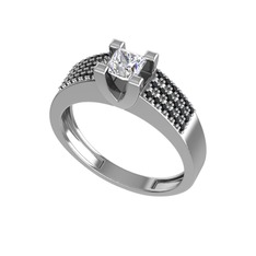 Swarovski ve siyah zirkon 18 ayar beyaz altın yüzük