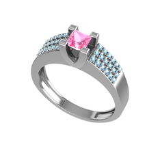 Reyha Tektaş Yüzük - Pembe kuvars ve akuamarin 14 ayar beyaz altın yüzük #6pwq7p