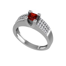 Garnet ve pırlanta 8 ayar beyaz altın yüzük (0.3168 karat)