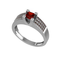 Reyha Tektaş Yüzük - Garnet ve dumanlı kuvars 8 ayar beyaz altın yüzük #7ao13r