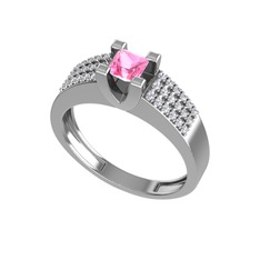 Reyha Tektaş Yüzük - Pembe kuvars ve swarovski 8 ayar beyaz altın yüzük #8df66q