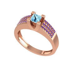 Reyha Tektaş Yüzük - Akuamarin ve ametist 8 ayar rose altın yüzük #8kas8l