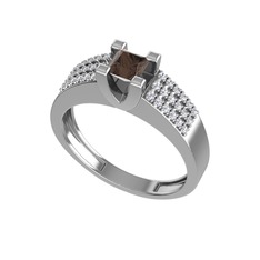 Dumanlı kuvars ve swarovski 14 ayar beyaz altın yüzük