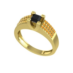 Reyha Tektaş Yüzük - Siyah zirkon ve sitrin 8 ayar altın yüzük #9165t4