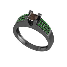 Dumanlı kuvars ve yeşil kuvars 925 ayar siyah rodyum kaplama gümüş yüzük