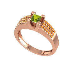 Peridot ve sitrin 14 ayar rose altın yüzük