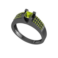 Reyha Tektaş Yüzük - Peridot 925 ayar siyah rodyum kaplama gümüş yüzük #ajffje
