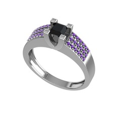 Reyha Tektaş Yüzük - Siyah zirkon ve ametist 14 ayar beyaz altın yüzük #b46wsf