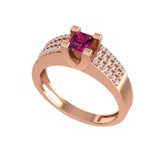 Reyha Tektaş Yüzük - Rodolit garnet ve swarovski 925 ayar rose altın kaplama gümüş yüzük #c2mwhd