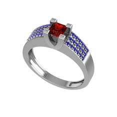 Garnet ve lab safir 14 ayar beyaz altın yüzük