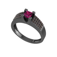 Reyha Tektaş Yüzük - Rodolit garnet ve dumanlı kuvars 925 ayar siyah rodyum kaplama gümüş yüzük #d6oit9