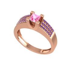 Pembe kuvars ve ametist 8 ayar rose altın yüzük