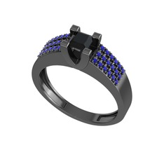 Reyha Tektaş Yüzük - Siyah zirkon ve lab safir 925 ayar siyah rodyum kaplama gümüş yüzük #dy7xz2