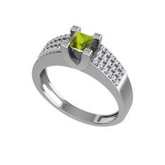 Reyha Tektaş Yüzük - Peridot ve swarovski 18 ayar beyaz altın yüzük #e8az8a