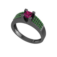 Reyha Tektaş Yüzük - Rodolit garnet ve yeşil kuvars 925 ayar siyah rodyum kaplama gümüş yüzük #faq5by